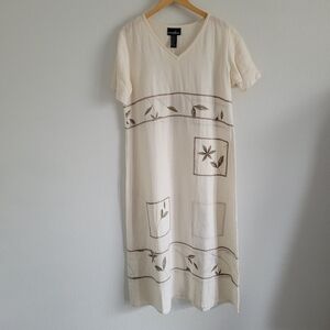 Vintage linen hand panted cottagecore dress